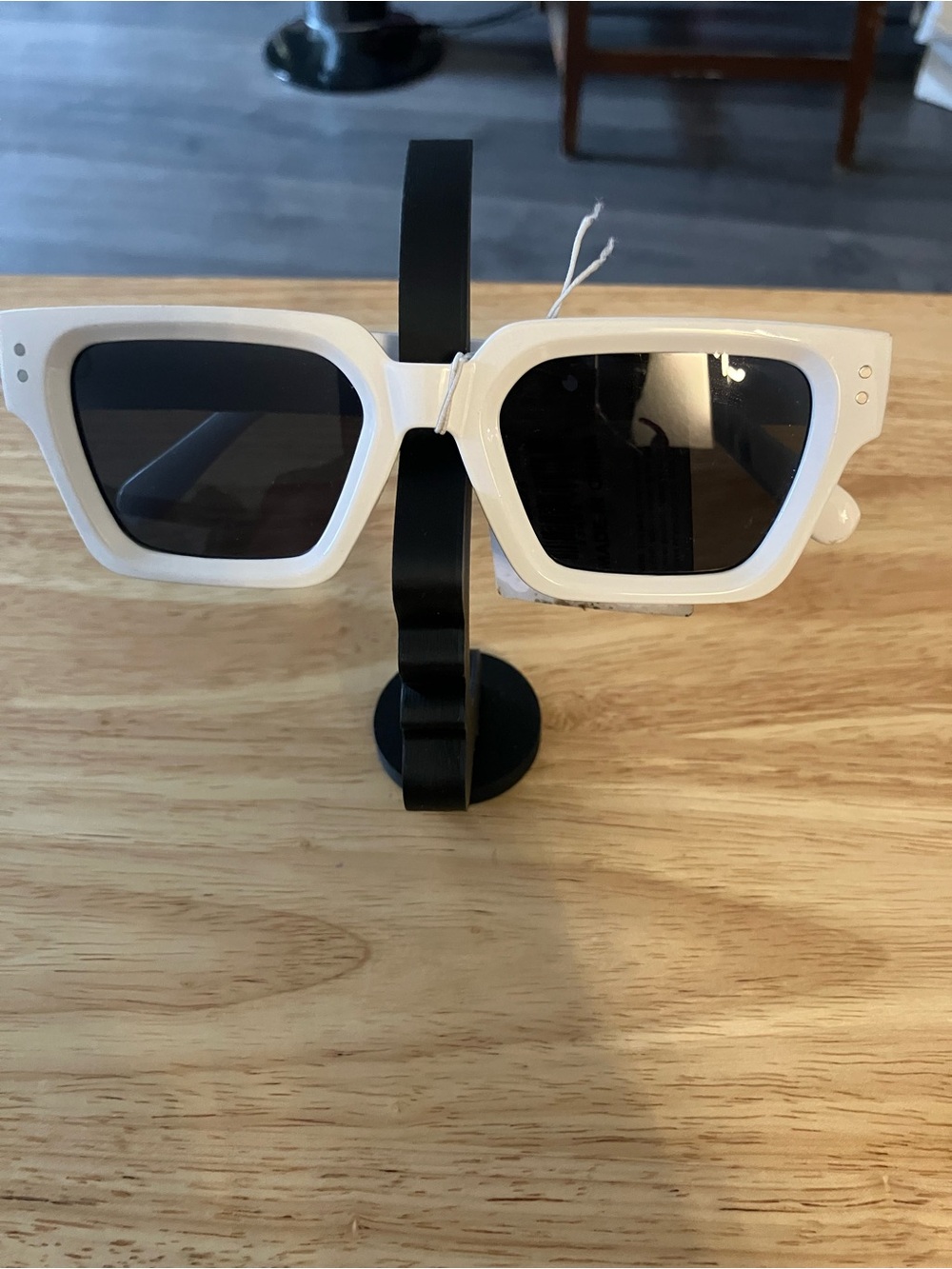 White Square Frame Women's Sunglasses - Polarized Black Lenses